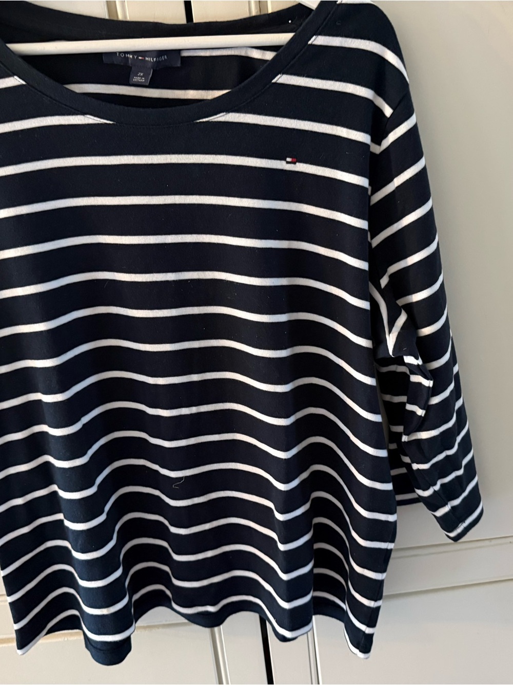 Tommy Hilfiger Navy & White Striped Boatneck Top